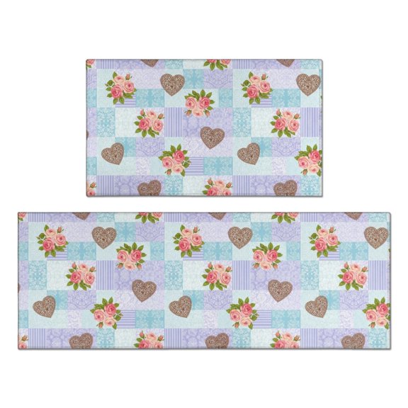 Pioneer Flower Floral Print Pattern Anti Fatigue Kitchen Rugs Set Of 2, Non Slip Washable Decorative Floor Mats for Kitchen Sink Laundry, 17"x30" and 17"x47"