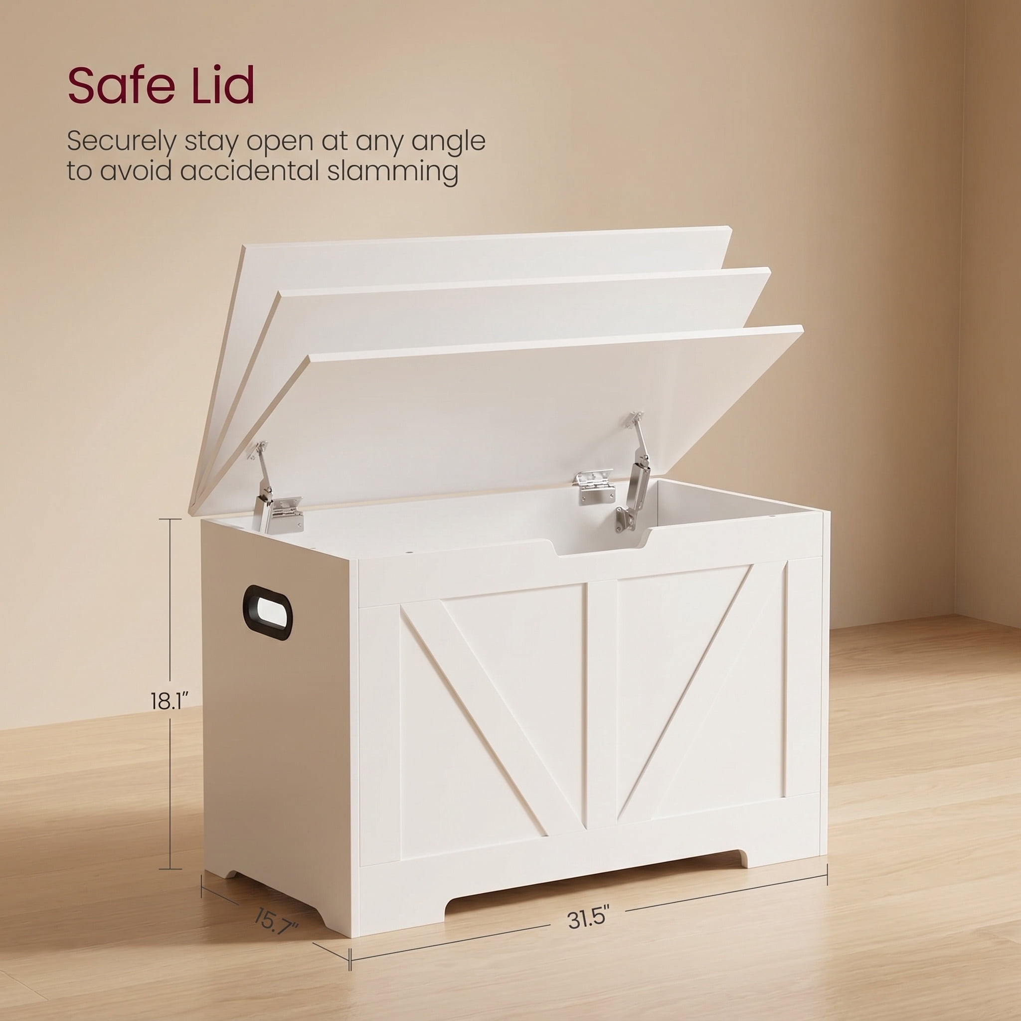 Nordic Hygge White Farmhouse Storage Chest with 2 Safety Hinges