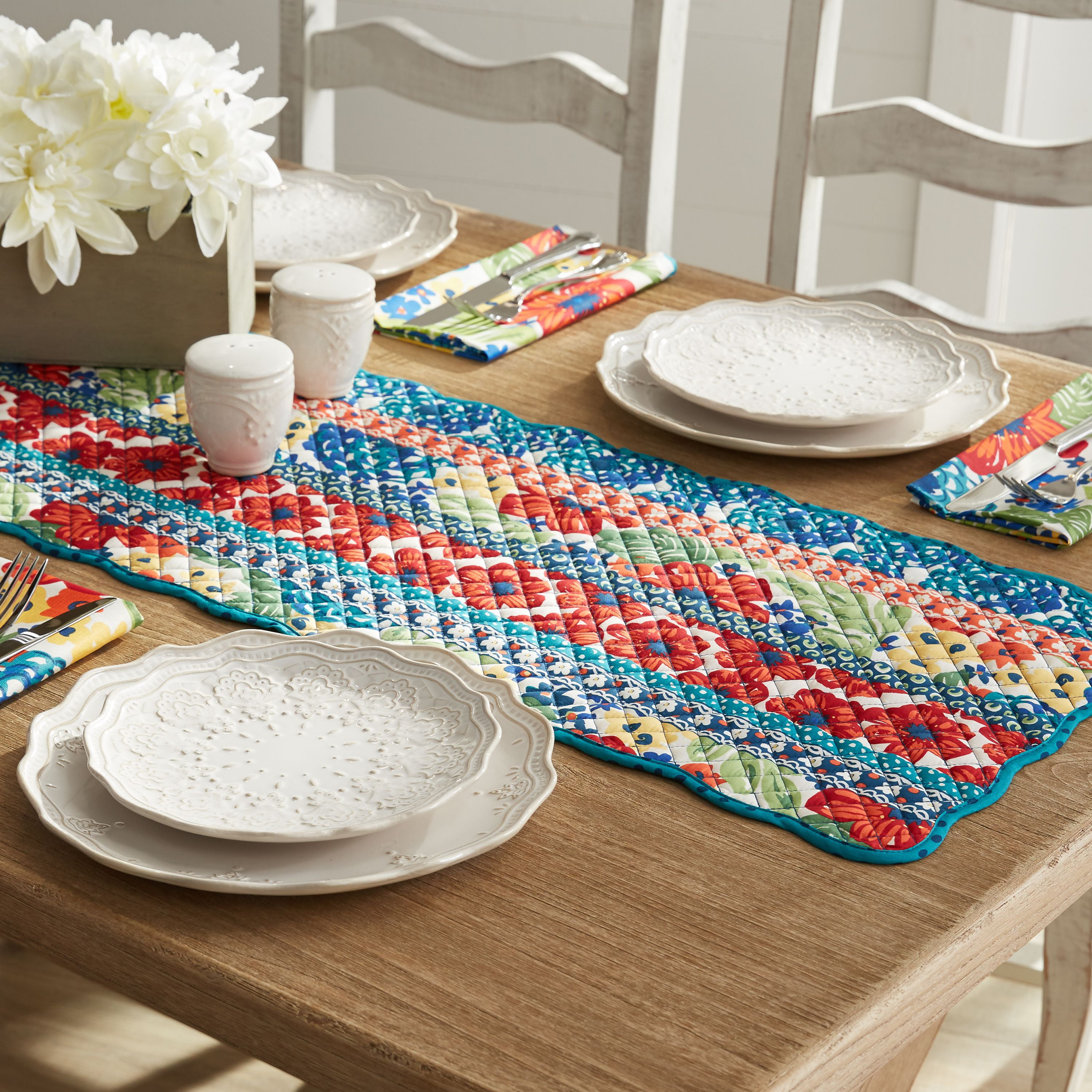 The Pioneer Woman Dazzling Dahlias Quilted Table Runner, 14