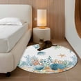 thumbnail image 2 of Round Rugs 3 Ft, Teal Blue Coastal Non Slip Area Rugs for Kitchen Bedroom Entryway, Summer Beach Starfish Shell Coral Nautical Washable Carpet Runner Rug Floor Mats for Bedroom Home Decor, 2 of 8