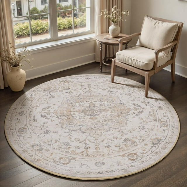 x Area Rug Washable Rugs for Living Room Rug for Bedroom Non Slip Vintage Floral Carpet for Dining Room Playroom Office