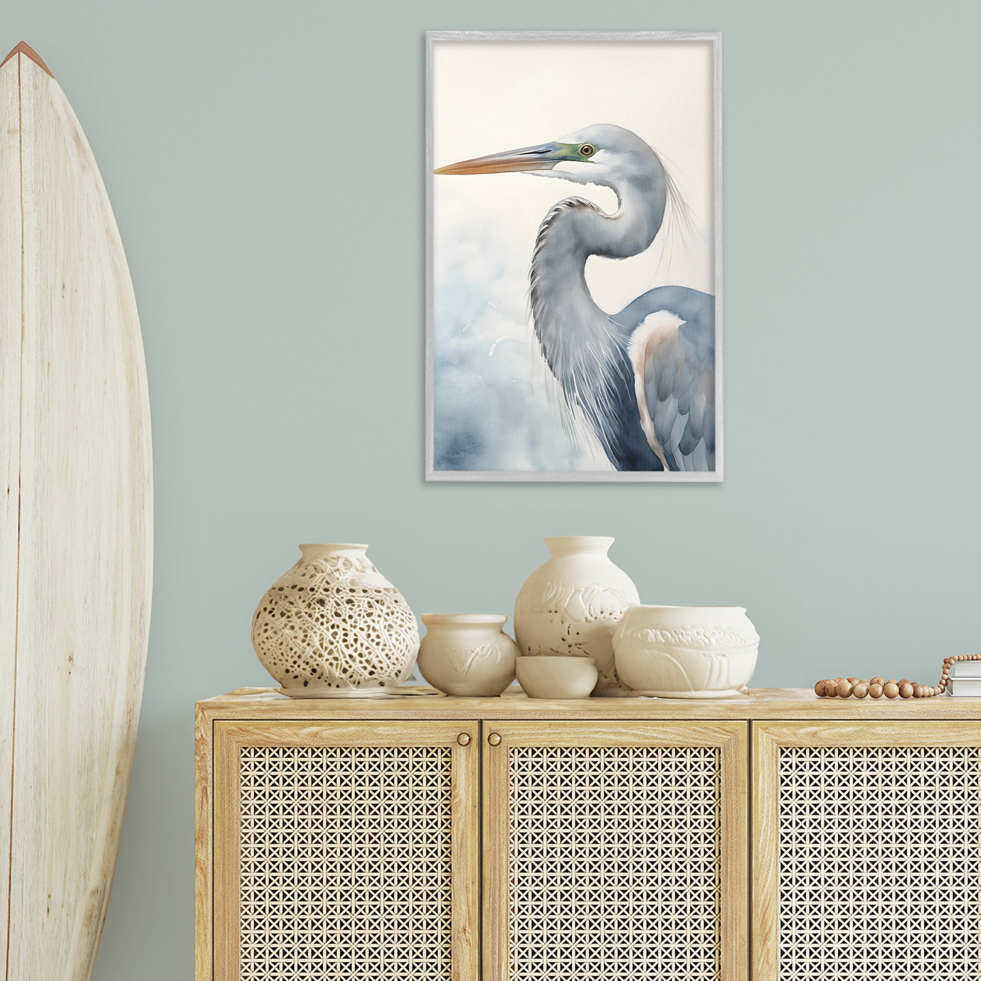 Stupell Industries Quiet Heron Looking Left Animals & Insects Painting Gray Framed Art Print Wall Art, 20 x 30