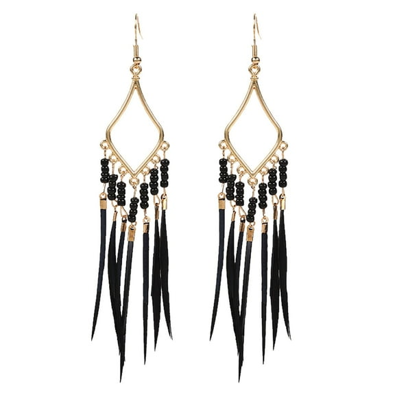 Women's Feather Earrings Bohemian Fringe Tassel Long Drop Dangle Earrings Set with Design for Women