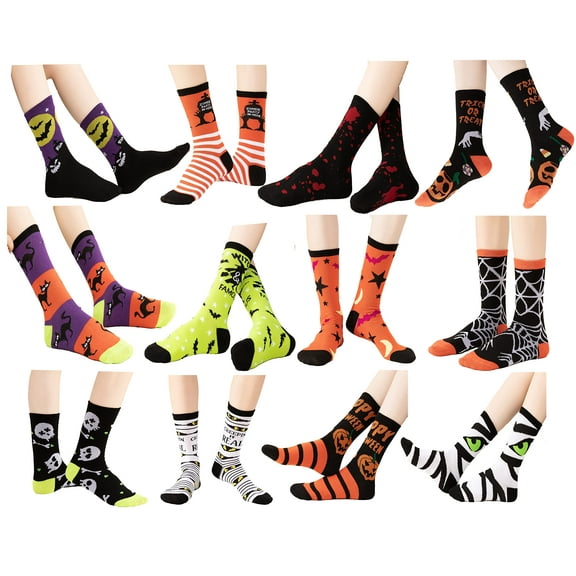 12 Pairs Halloween Socks for Women -Funny Pumpkin Spice Latte Crew Dress Socks
