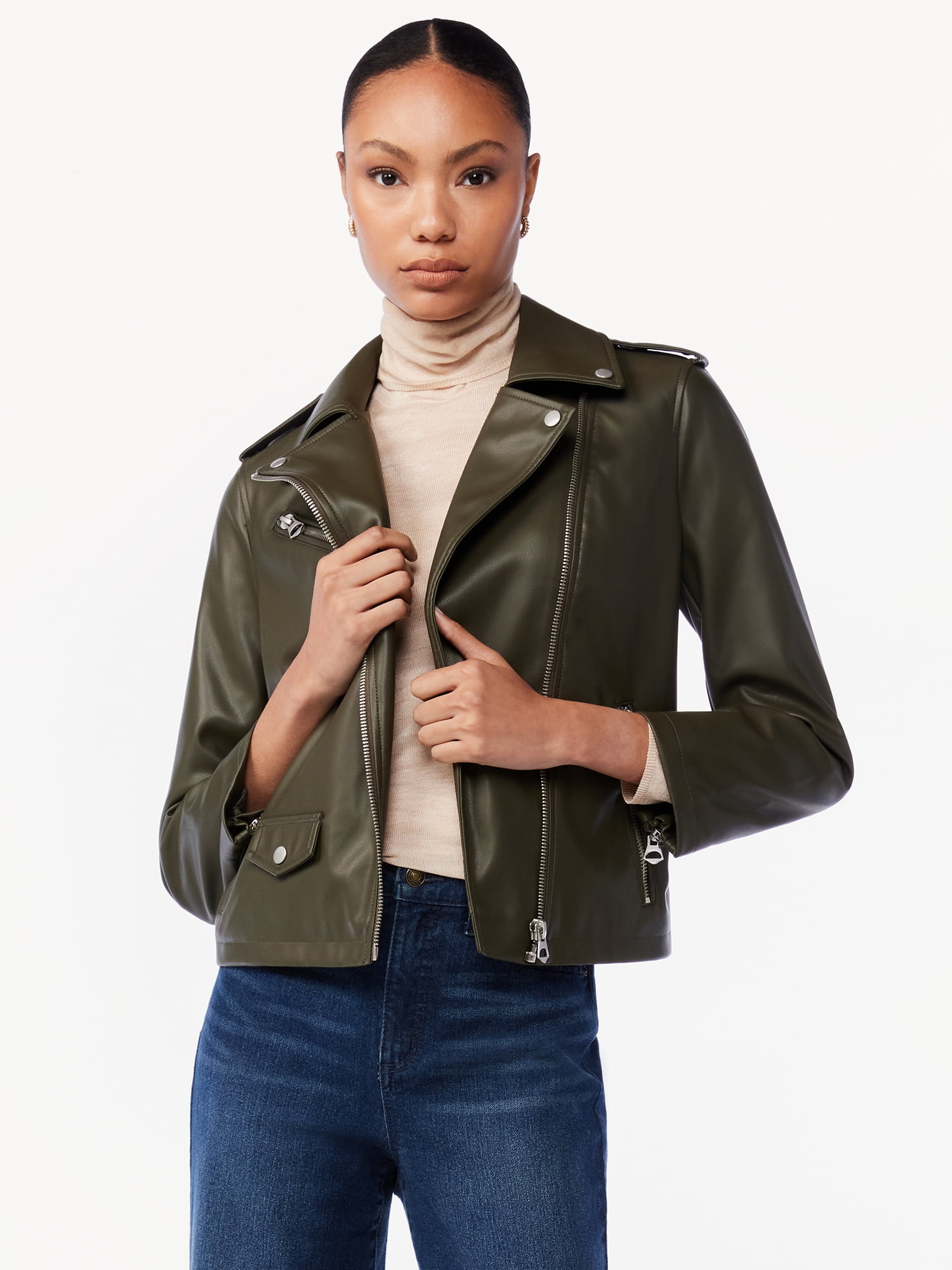 Scoop Women's Faux Leather Moto Jacket - Walmart.com