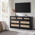 thumbnail image 2 of SICOTAS 56.88" Wide 7 Drawer Tall Dressers Set of 2, Boho Dresser with Oversized Storage Space Rattan Dressers & Chests of Drawer Engineered Wooden Dressers for Bedroom,Black Oak, 2 of 9