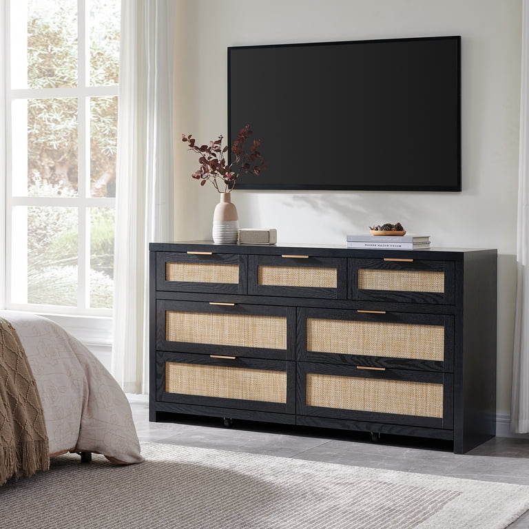 black boho dresser Hand-Carved Charcoal 3-Drawer Dresser main image 0