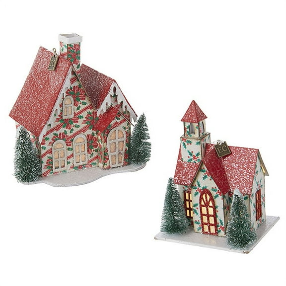 Christmas House Ornaments set of 2 Holly Lane Eric Cortina Retro Holidays
