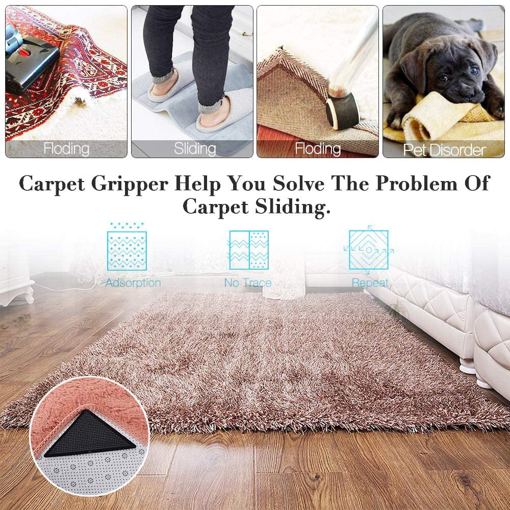 Rug Gripper,8 PCS Double Sided Non-Slip Rug Pads Rug Tap,Washable Area Rugs  Reusable,for Kitchen/Bedroom/Door Mat,Carpet Tape Corner Side Gripper for Hardwood  Floors and Tile 