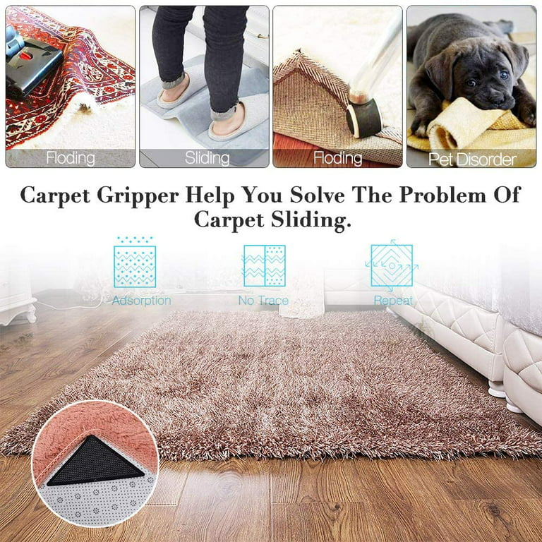 Area Rug Gripper, Carpet Triangle Tape (8 pc. Set) Corner Edging Adhesive  Grip, Kitchen, Hallway, and Living Room Runners, Mats, or Loose Carpet