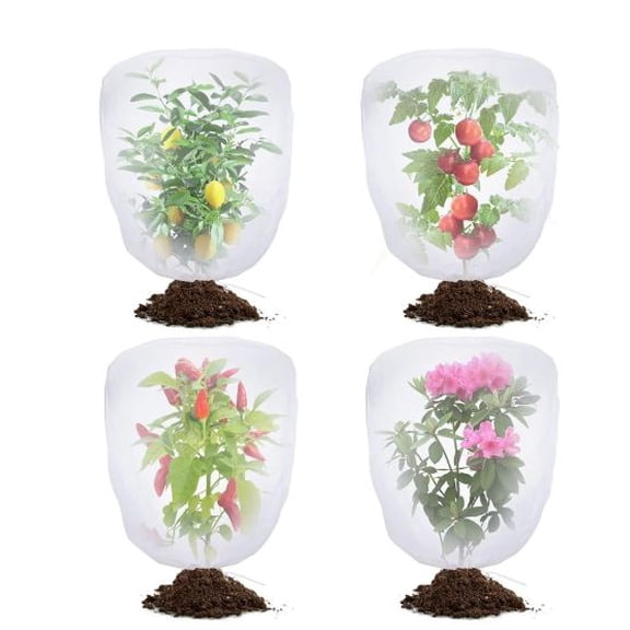 Garden Plant Protective Net Cover with Drawstring, 4 Pack 3.28Ft x 2.62Ft Pest Barrier Net, Plant Netting Bag for Tomato, Vegetables, Fruit Bushes