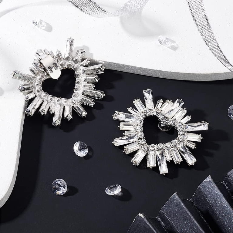 1 Pair Crystal Rhinestone Shoe Clips Heart Shape Sliver 