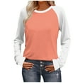 thumbnail image 2 of Maplenight Long Sleeve Shirts for Women Color Block Raglan Tops Dressy Casual Crewneck Basic Tees Fall Fashion Outfits, 2 of 7
