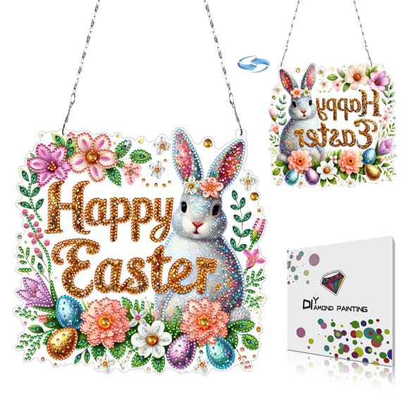 FLOPESN Easter DIY Diamond Art Decorative Hanging Ornaments, Acrylic/PET Material Beginner Craft Home Decor Kit, Enhances Focus and Manual Dexterity