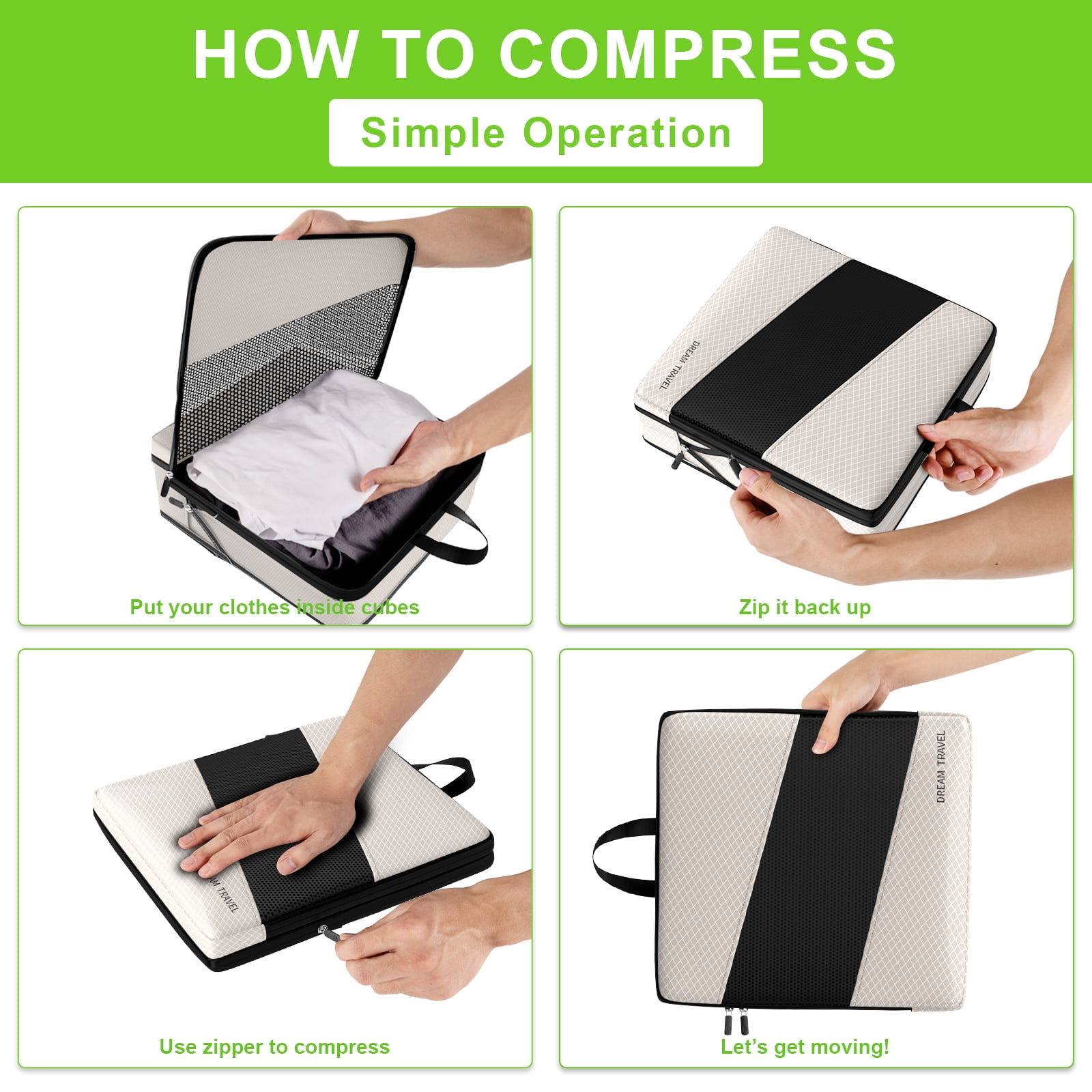 My Travel Dream Packing Cubes for Travel,6Pcs Nylon Compression Travel Cubes Set,Packing Cubes for Carry on Suitcase Travel Must Haves Luggage Organizer Bags