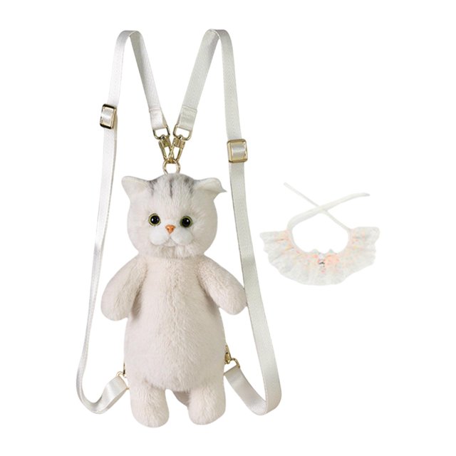 Mochila de peluche de gato realista para amantes de las mascotas. Encaje naranja