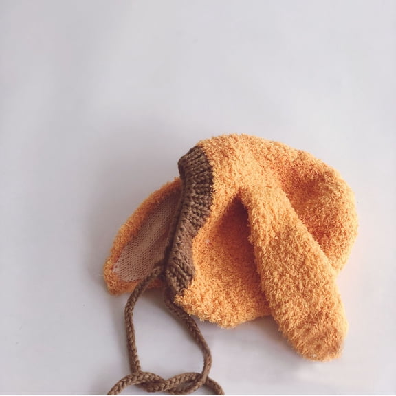 Korean Plush Baby Bunny Hat with Long Ear 2024 Autumn Winter Baby Beanie Hat Warm Children's Ear Protection Knitted Hat (Orange,48CM(0-36M))