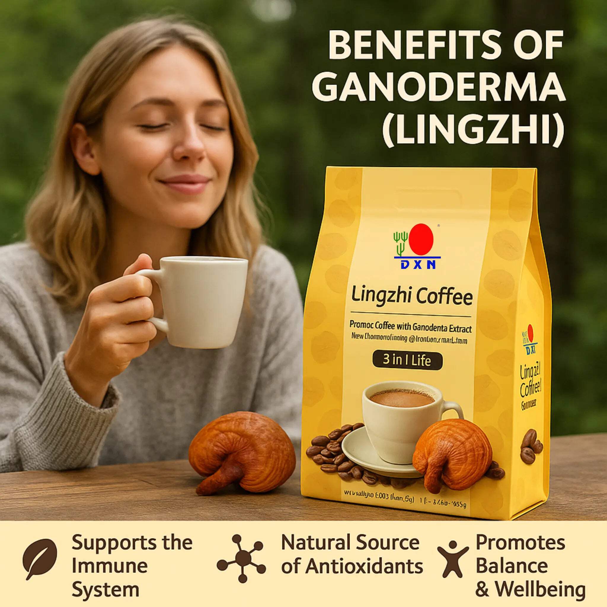 DXN Lingzhi Coffee 3 in 1 Lite, 20 Pack, Instant Gluten-Free
