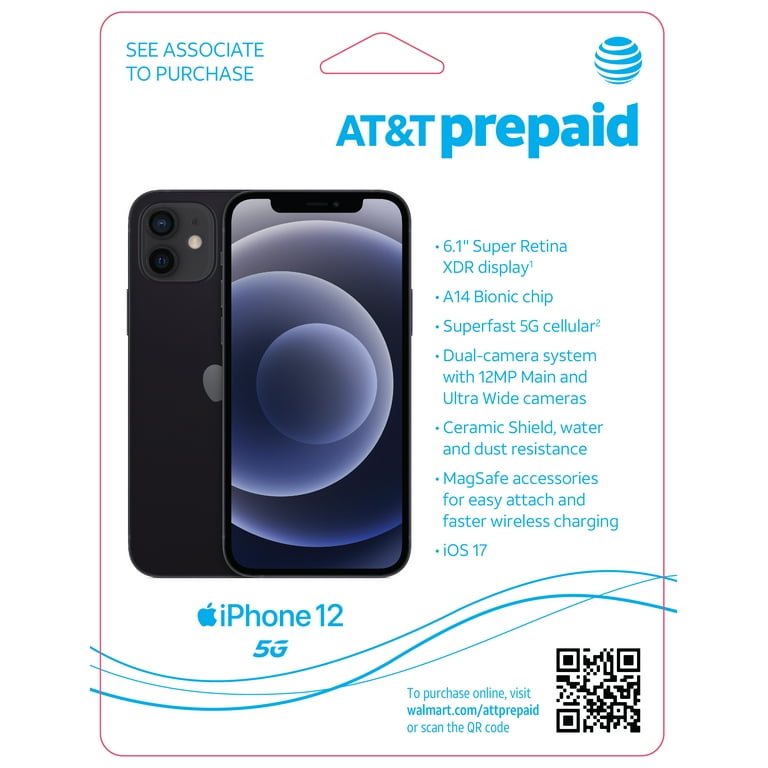 AT&T Apple iPhone 12, 64GB, Black - Prepaid, 5G, Super AT&T Apple iPhone 12, 64GB, Black - Prepaid, 5G, Super