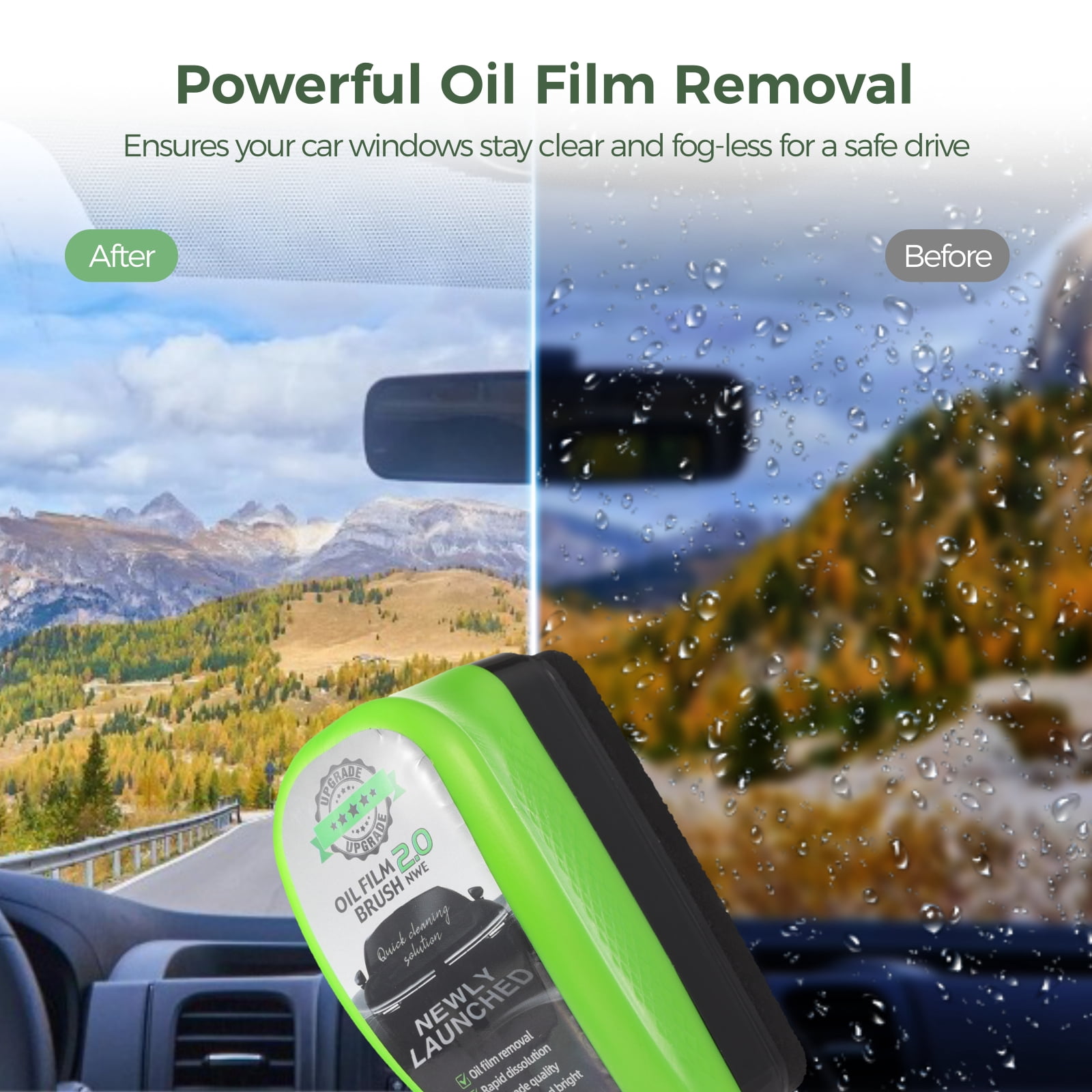 Car Windshield Cleaner, 3Pcs Glass Oil Film Remover Kit with Towels for Auto Glass Coating & Car Detailing