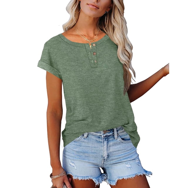 Camiseta APOFER casual de manga corta para mujer, color verde militar
