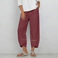 thumbnail image 6 of Costeam Womens Capri Pants Cotton Linen Blend Wide Leg with Side Pockets Mid Rise Relaxed Waist Lace Embroidery Split Cuff Cropped Trousers Lightweight Breathable Soft Casual Summer Bottoms, 6 of 7