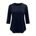 thumbnail image 5 of DailyTrove Women Crew Neck 3/4 Sleeve T Shirts Casual Curved Hem Loose Fit Solid Basic Tops, 5 of 8