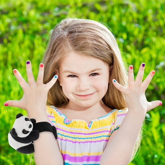 PAMINGONO Plush Panda Slap Bracelet for Kids Toys Party Favors Goodie Bags Fillers Black 6.3 Inches