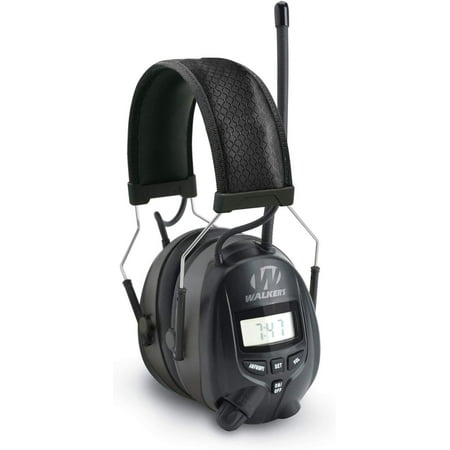 WALKER S Digital AM/FM Radio Muff - 25dB Noise Reduction Rating Hunting Shooting Hearing Protection Electronic Earmuffs w/ Radio MP3/CD Player Jack 2 AAA Batteries Included