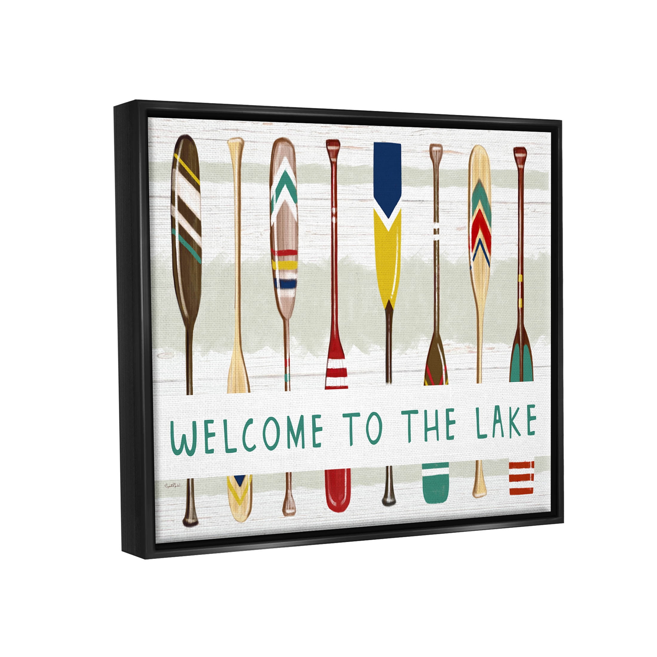 Stupell Industries Lake House Welcome Boat Paddles Graphic Art Jet Black Floating Framed Canvas Print Wall Art, Design by Elizabeth Tyndall