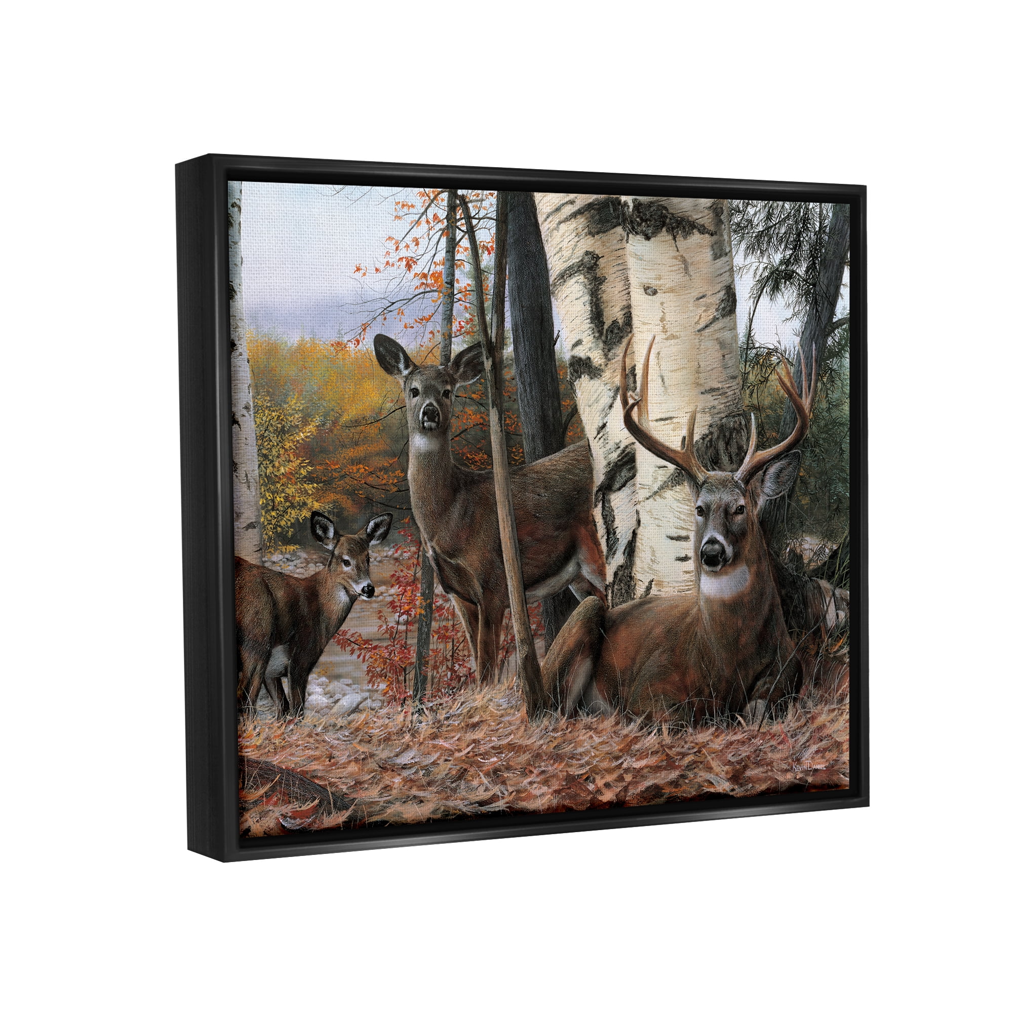 Stupell Industries Elk Family Woodland Foliage Animals & Insects Painting Black Floater Framed Art Print Wall Art, 21 x 17