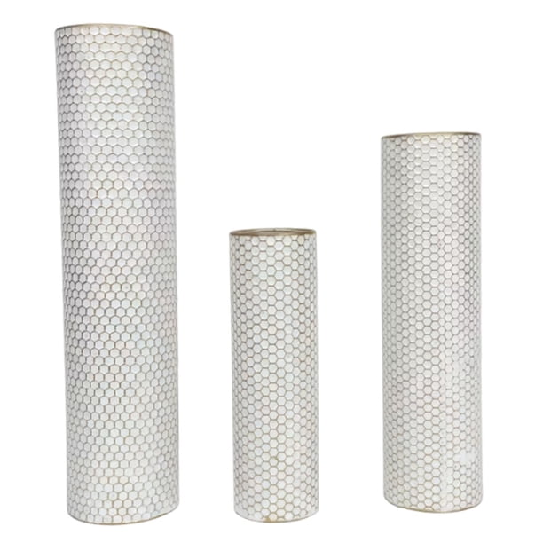 3 jarrones de suelo de cerámica, organizador de flores secas, regalo decorativo para escritorio. Blanco