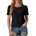 thumbnail image 5 of Otntypg Womens Eyelet T Shirts Loose Fit Scooped Neck Puff Short Sleeve Lace Crochet Hollow out Tunic Blouses Dressy Casual Summer Tops Black XXXL, 5 of 7