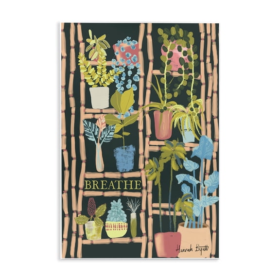 Stupell Industries Eclectic Plant Shelf on Black Wall Plaque Art, 10 x 15, by Hannah Byatt