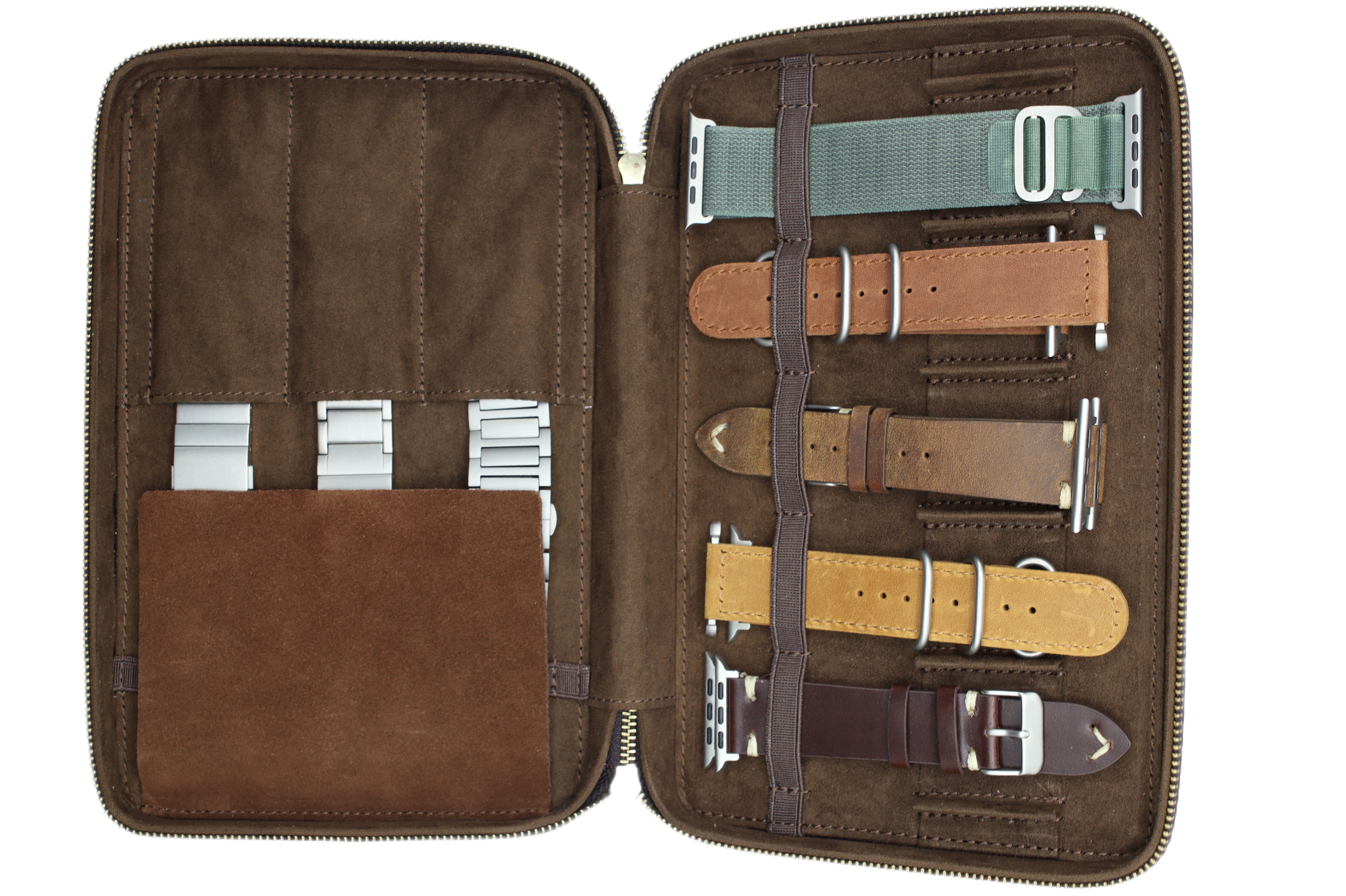 Leather Watch Strap Storage Case - Fits 8 Bands Including Metal Bands Compatible with Apple Watch, Samsung, Android Wear Smartwatch Bracelets - Unisex