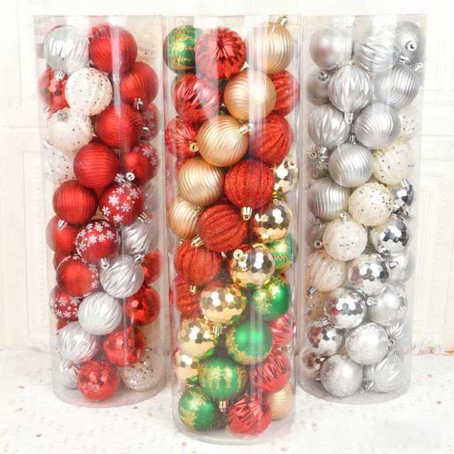 Adornos Navideños En Caja de 2,36 Pulgadas de Plástico Pintado, 50 Piezas, Bolas de Navidad con Forma de Bola, Juego de Adornos para Árbol de Navidad