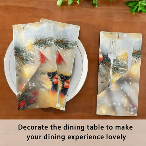 Satin Native Fab Cotton Dinner Napkin Winter Cardinal Reusable