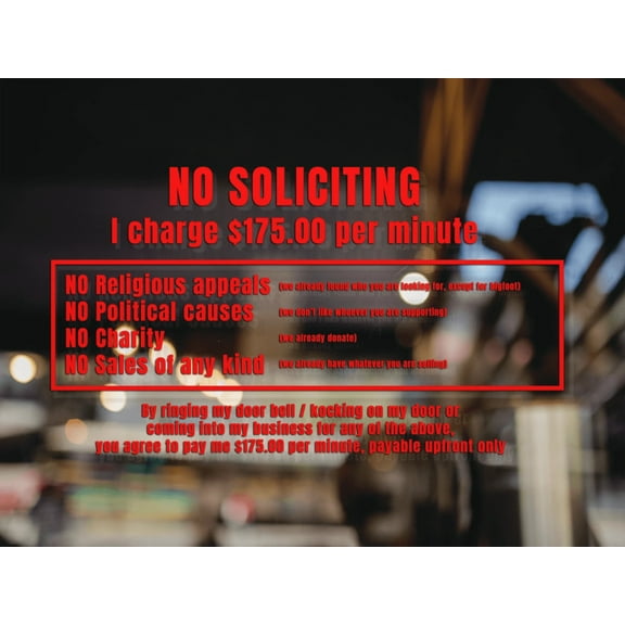 No Soliciting vinyl decal for door window