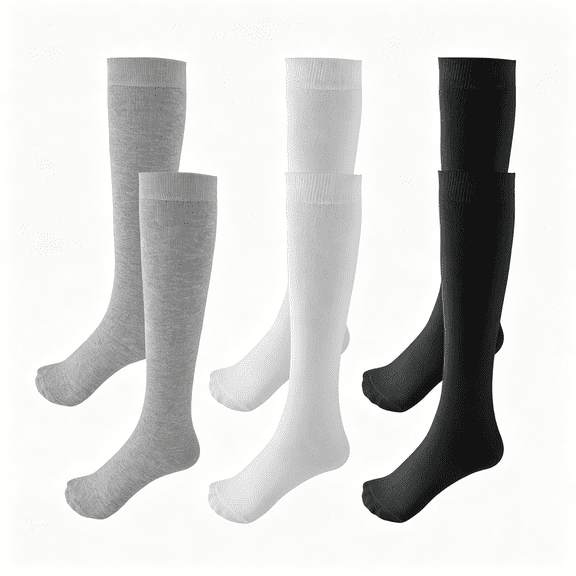 ACDANC 3 Pairs School Uniform Cotton Knee High Socks Athletic Sports Soccer Socks Tube Sock for Girls and Boys, Long Socks