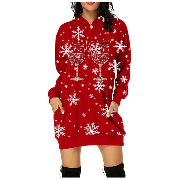 TJAZFJPA Maxi Dresses Christmas Print Long Sweatshirt for Women Casual and Comfortable Holiday Top Stylish and Cozy Pullover for Winter Season A Line Dress Women Spring Dress