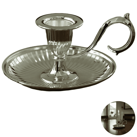 Silver Candlestick with Handle – Vintage Alloy Candle Holder for Tapered Candles, 4.7" x 2.6", Anti-Rust Table Decor for Dinner, Christmas & Home Centerpieces