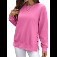 thumbnail image 3 of Sudaderas de Gran Tamaño para Mujer, Sudaderas de Larga, Camisetas con Abertura Lateral, Tops, Conjuntos para Adolescentes. Rosa Roja S, 3 of 10