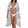 thumbnail image 2 of Xoenoiee Toile De Jouy House Pattern Summer Kimonos for Women Boho Half Sleeve Flowy Cardigans Swimsuit Beach Cover Ups for Women Swimwear Beachwear, 2 of 7