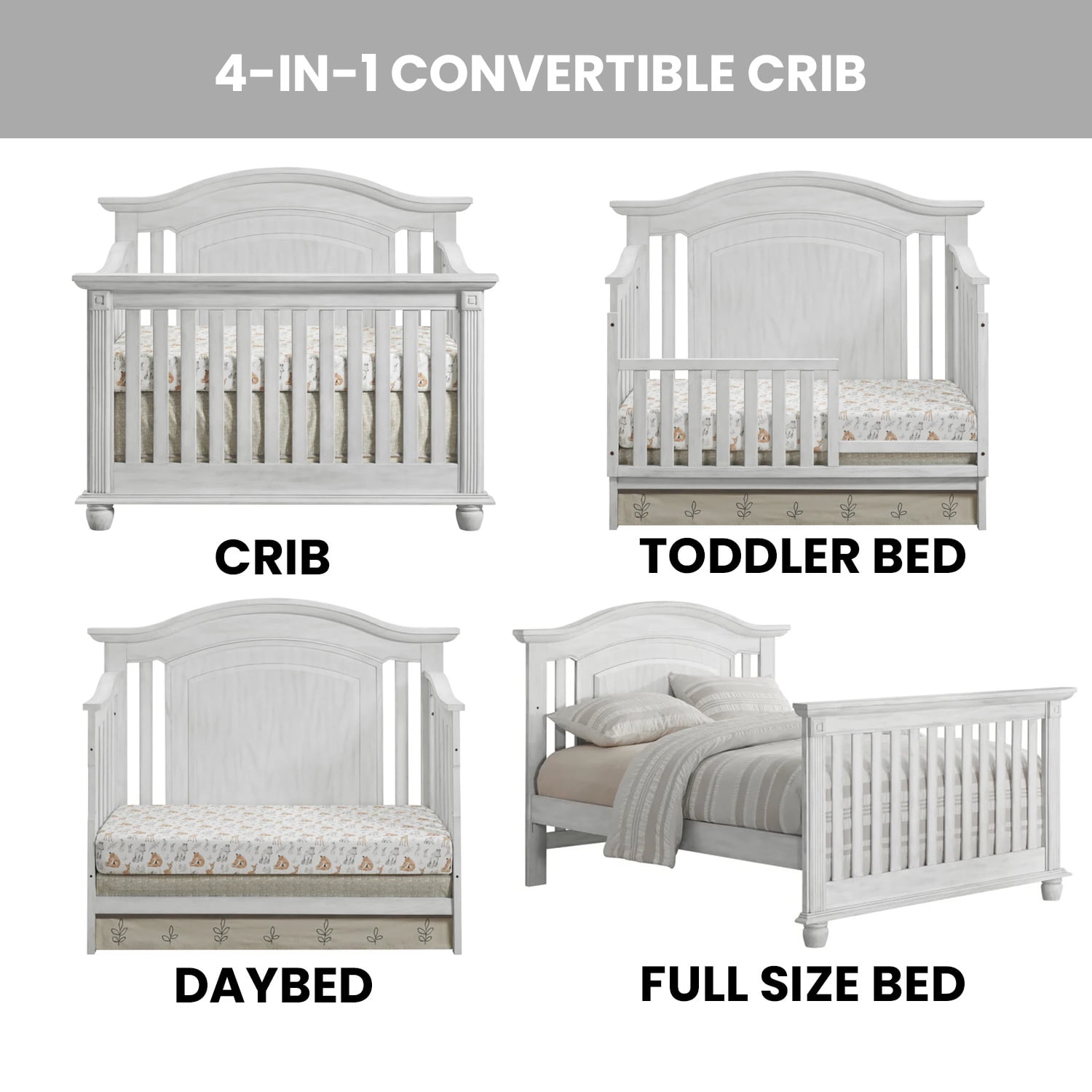 Oxford Baby London Lane 4-in-1 Convertible Crib, Vintage White