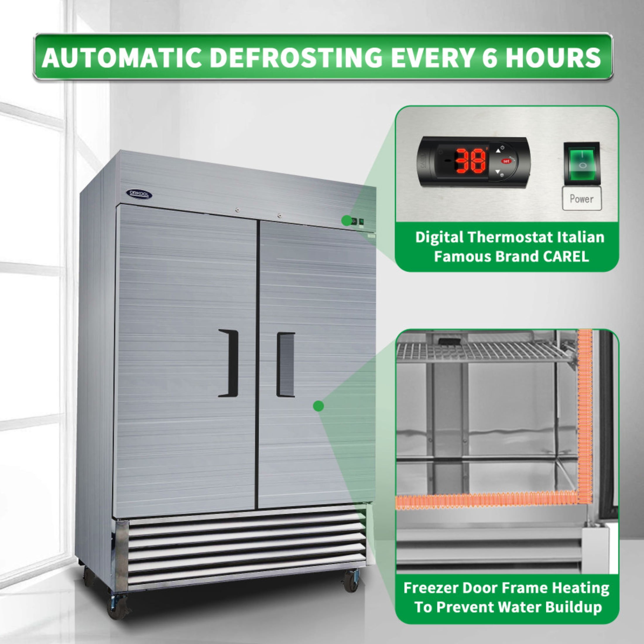 54" Commercial Refrigerator 49 Cu.ft with 2 Solid Door Reach-In Refrigerators Stainless Steel ETL Approved Upright Fridge Storage(LTL carry)