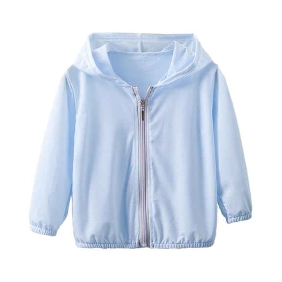 Luogg Summer Children's Ice Silk Thin Zip Up Sun Clothing For Boys And Girls With Hat Hooded Long Sleeve Sun Suit Girls Jacket Size 100