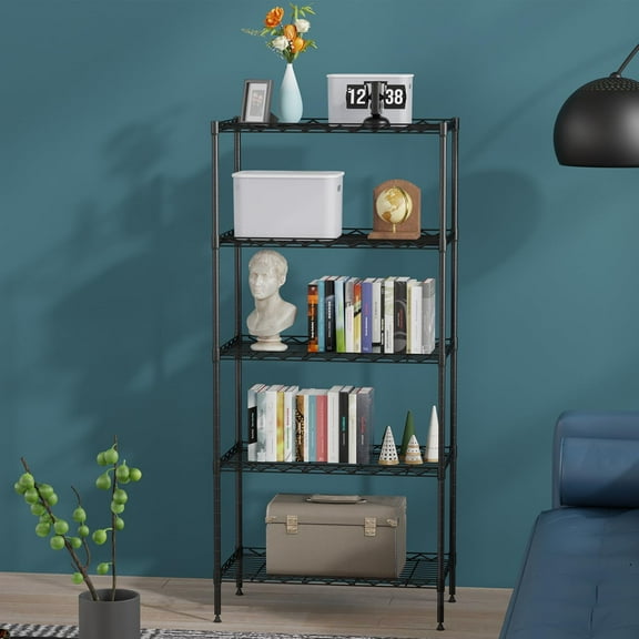 Dkelincs 5 Tier Wire Shelving Unit - Adjustable Metal Storage Shelves for Kitchen, Office, Living Room - 750 lbs Weight Capacity (Black)