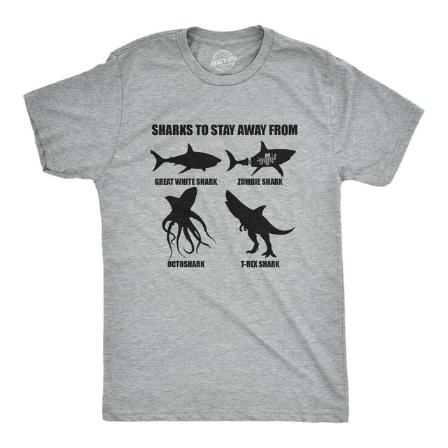 Mens Sharks to Stay Away From T Shirt Funny Ridiculous Sharks Joke Tee for Guys (Light Heather Grey - SHARKS) - M