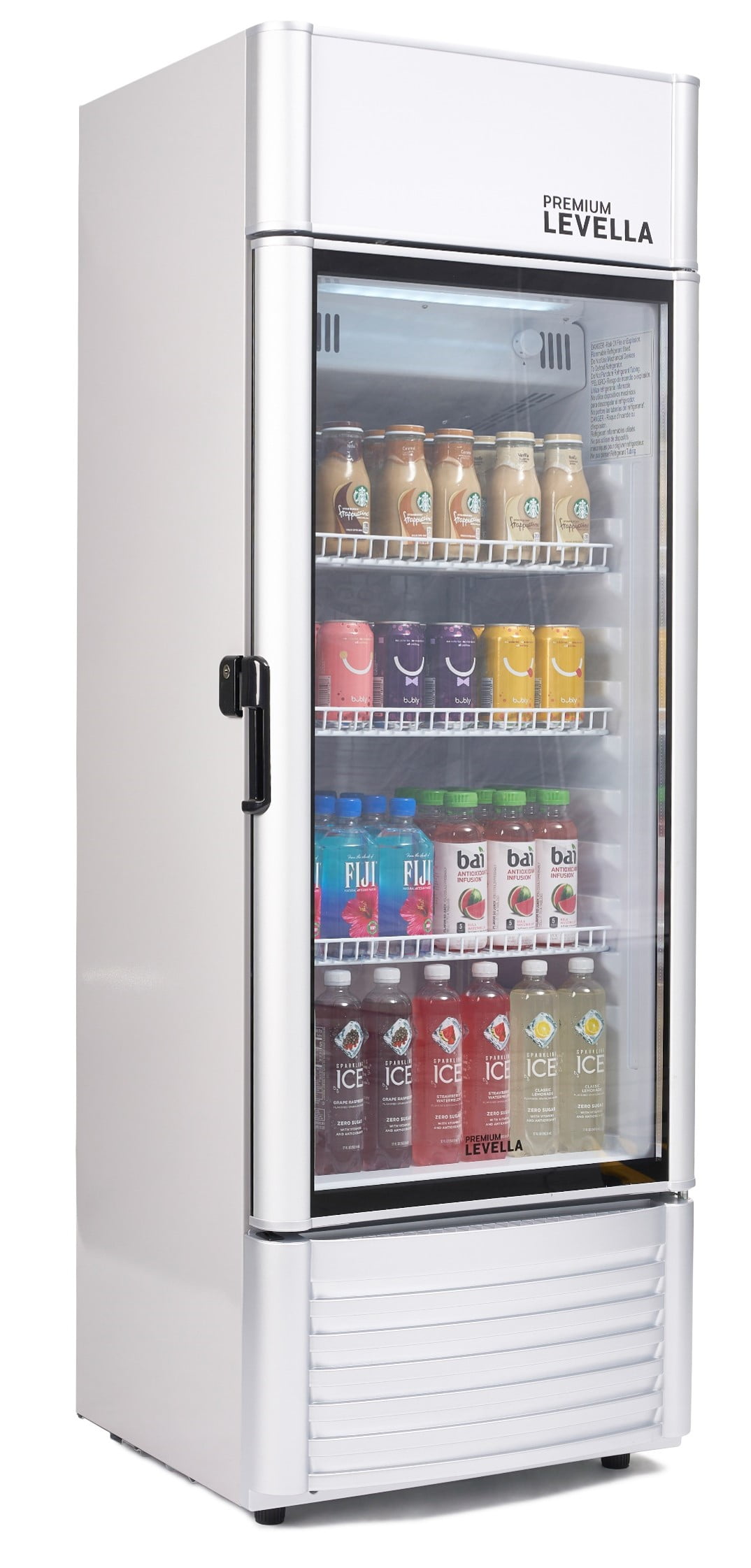 Premium Levella PRFIM1257DX Single Glass Door Merchandiser Refrigerator-Freezer with Automatic Ice Maker Display Beverage Cooler-12.5 Cu FT-Black