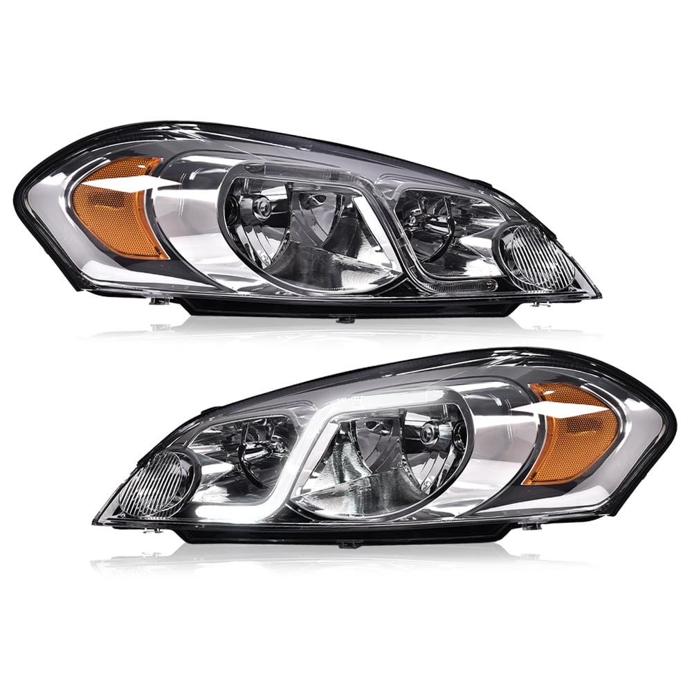 PIT66 LED Headlight Headlamp Clear Lens Chrome Housing Amber Reflector Fit for 06-07 Chevy Monte Carlo/06-13 Chevy Impala/14-16 Chevrolet Impala DRL Assembly Accessories